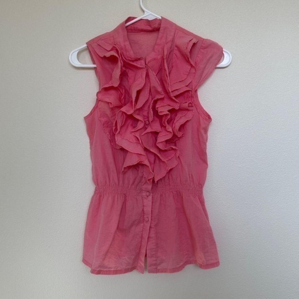 Sleeveless Ruffle Front Blouse - Pink